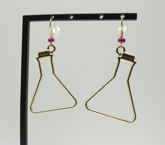 Gold Erlenmeyer Flask Silhouette Metal Dangle Earrings With Etsy