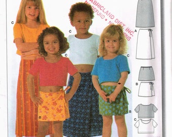 Size 18M-7 Girls Easy Cropped T Shirt With Short Or Long Wrap Skirt Sewing Pattern - Burda 2703
