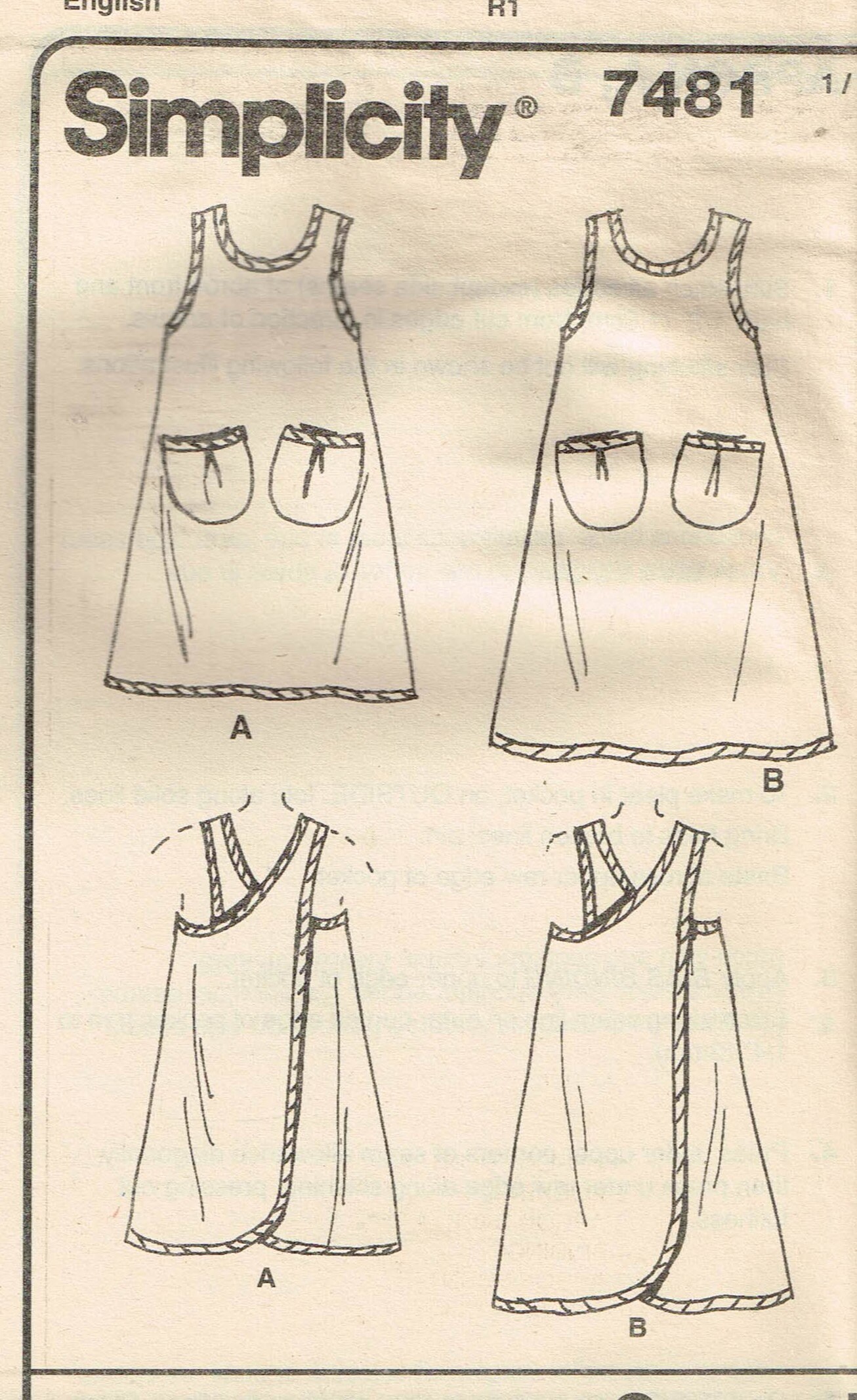 Adult Art Smock Cross Back Apron Sewing Pattern - Simplicity 7481 - Etsy