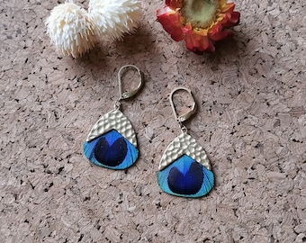 Small peacock feather and cetacean tail earrings