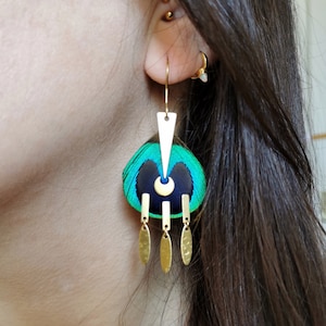 Peacock Feather and Moon Earrings &quot;Celestial Collection&quot;