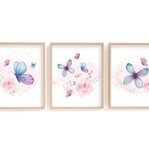 Set of 3 Watercolour Butterfly Prints/ Nursery Decor/ Nursery Prints