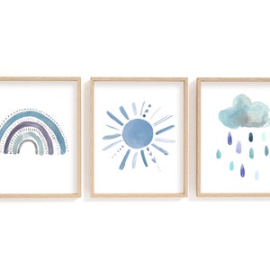 Printable Nursery Art/ Blue Rainbow, Sunshine and Rain Cloud - Etsy