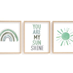 Watercolour You are My Sunshine Print Set Greens and Grays