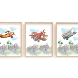 Watercolour Vintage Airplane Wall Art