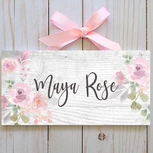 Pale Pink and Peach Floral Name Sign/ Bedroom Door Sign/ nursery name sign