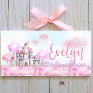 Princess Name Sign/ Child's Name Plaque/ Door Hanger, Door Sign, nursery name sign, Princess castle decor/ Princess Room Decor