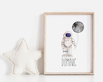 Watercolour Astronaut Space Print | Space name print | astronaut name print | space room decor