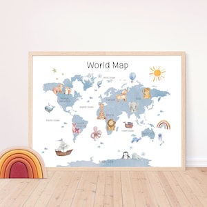 Impression de carte du monde animal | Carte du monde de la pépinière | Impressions éducatives pour enfants