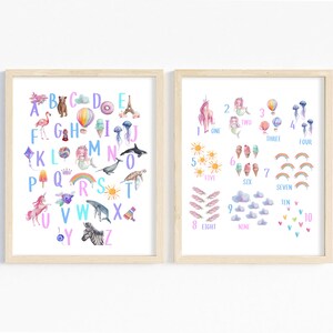 Watercolour Alphabet and Numbers Print Set/ Playroom Prints