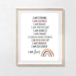 Personalized Positive Affirmations Print, affirmations wall art for kids