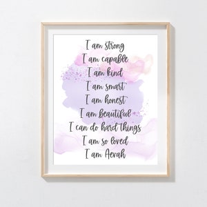 Personalized Positive Affirmations Print, affirmations wall art for kids, Pastel Purple