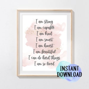 Digital Download Positive Affirmations Print, affirmations wall art, printable art