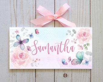 Personalized Butterfly and Floral Name Sign/ Butterfly Door Sign