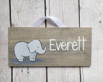 P2519 personalized baby boy bedroom door sign elephant and chevron boys nursery decor grey accents decor