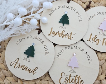 Lun Premier Noël | Première décoration de Noël française | Décoration personnalisée avec prénom de bébé