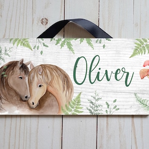 Signe de nom de cheval floral personnalisé | Impression de cheval aquarelle