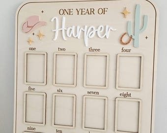 Personalized First Birthday Photo Board | Cowboy Themed Milestone Board