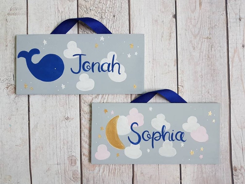 Personalized whale name sign whale and stars room decor whale child/'s door sign