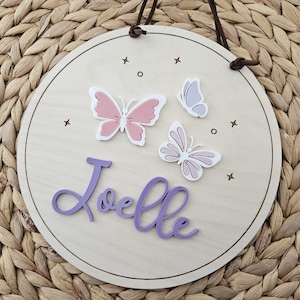 Butterfly Name Sign | Nursery Door Sign | Children&#39;s Name Sign | Name Plaque for Door | Natural Wood Name Sign