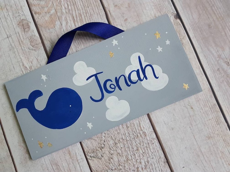 Personalized whale name sign whale and stars room decor whale child/'s door sign