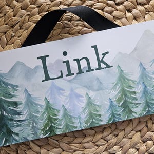 Watercolour Mountains & Trees Name Sign | Child&#39;s Bedroom Door Name Sign | Sign for Office