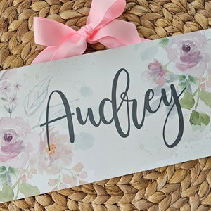 Soft pink Floral Name Sign/ Bedroom Door Sign/ nursery name sign
