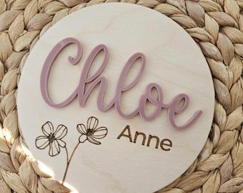 Newborn Birth Disc | Birth Announcement Name Sign | Double-Sided Hospital Sign with Birth Stats | Baby Photo Prop