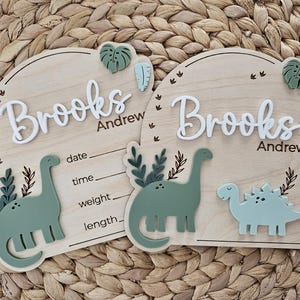 Dinosaur Baby Name Sign | Newborn Birth Announcement Name Plaque | Arch Baby Arrival Hospital Sign | Newborn Footprint Plaque