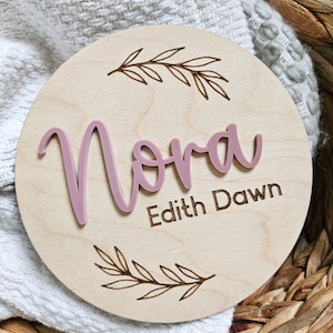 Personalized Newborn Birth Disc | Birth Announcement Name Sign | Double-Sided Hospital Sign with Birth Stats | Baby Photo Prop