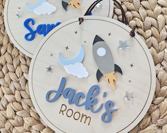 Rocket ship Space Name Sign | Child's Bedroom Door Name Plaque