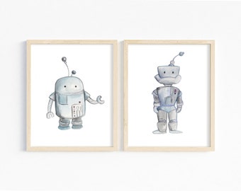 Watercolour Robot Print Set/ Set of Two