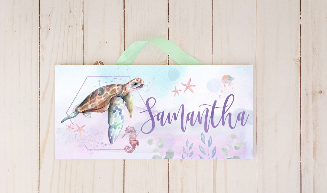 Sea Turtle Name Sign Sea Creature Name Print Child's Bedroom Door Sign