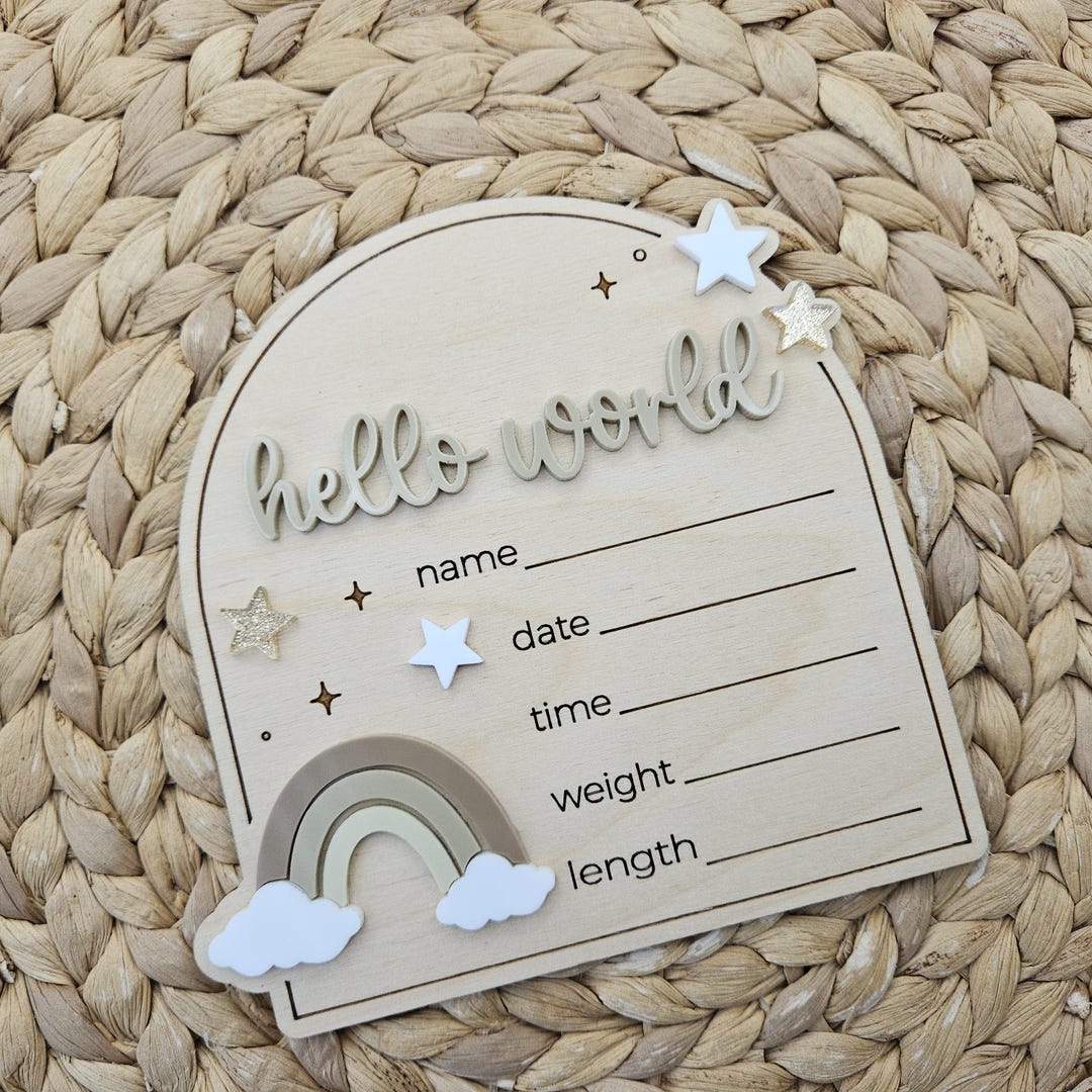 Rainbow Baby Announcement Sign | Baltic Birch Newborn Stats Plaque - Etsy