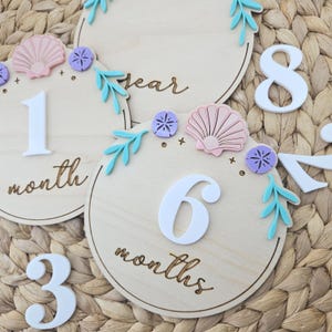 Sea Shell Monthly Milestones | Baby Monthly Discs for Photos | Interchangeable Numbers Monthly Photo Prop Set | Ocean Mermaid