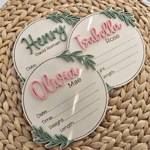 Disque de naissance personnalisé pour nouveau-né | Faire-part de naissance | Panneau d'hôpital avec statistiques de naissance | Accessoire photo bébé