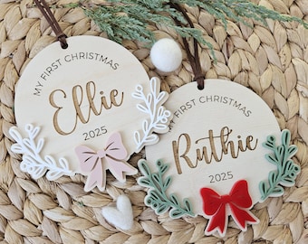 Personalized Baby's First Christmas Ornament | Baltic Birch and Acrylic Bow