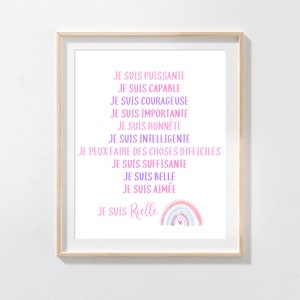 Personalized French Positive Affirmations Print, affirmations wall art for kids, Encouraging Prints