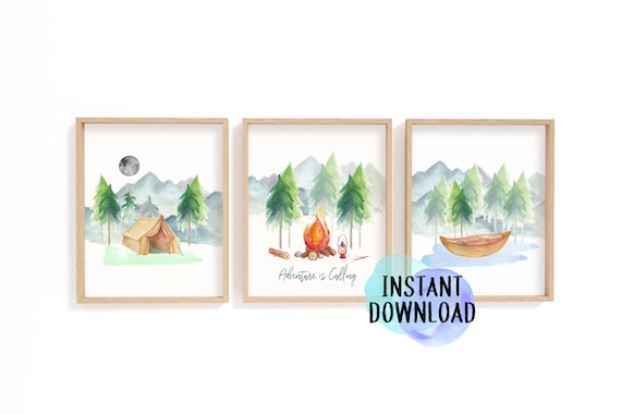 Printable Forest Camping Artwork | Camping Adventure Nursery Prints | Print from Home