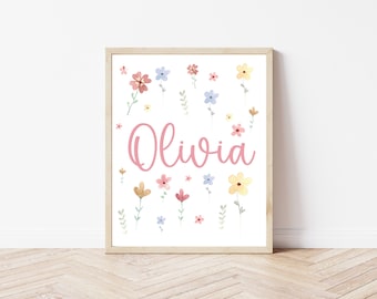 Personalized Wildflower Nursery Print | Floral Playroom Decor