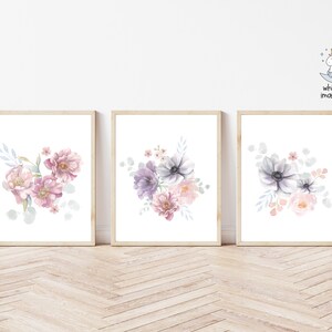 Watercolor Floral Print Set, Anemone Art, Nursery Decor