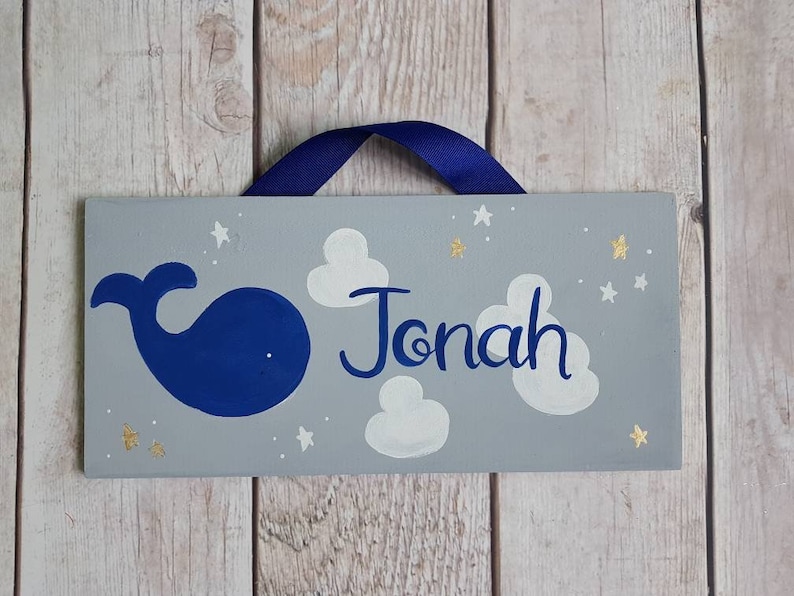 Personalized whale name sign whale and stars room decor whale child/'s door sign
