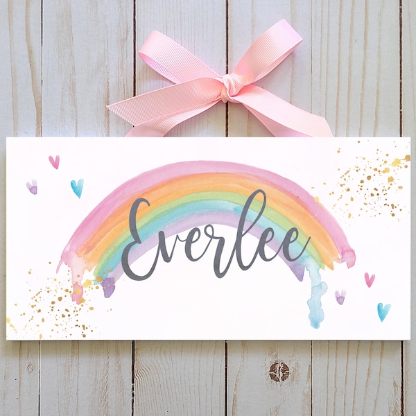 Personalized Rainbow Name Sign | Watercolour Child's Bedroom Door Sign