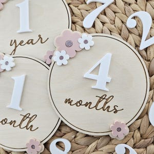 Disques d'étapes mensuelles | Disques photos mensuels bébé | Ensemble d'accessoires photo mensuels numéros interchangeables | Faire-part de naissance nouveau-né