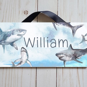 Shark Name Sign | Personalized Watercolour Shark Print | Nautical Name Sign