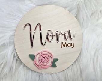 Rose Gold and Pink Acrylic Newborn Birth Disc | Birth Announcement Name Sign | Double-Sided Hospital Sign with Birth Stats | Baby Photo Prop