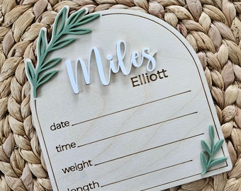 Personalized Baby Name Announcement Sign | Baltic Birch Birth Stats Plaque
