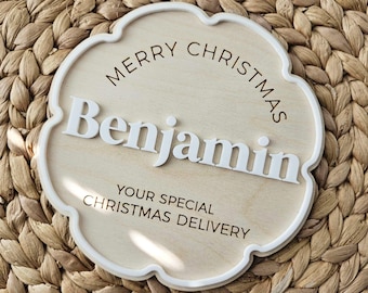 Personalized Christmas Eve Box Plaque | Baltic Birch Name Sign
