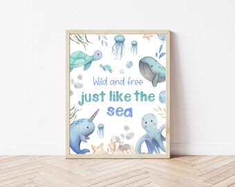 Cute Ocean Themed Nursery Wall Art | Under the Sea Decor | Whale and Sea Turtle Nursery Print | Sea Themed Wall Decor