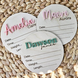 Disque de naissance | Faire-part de naissance |  Faire-part de l'arrivée d'un bébé sur les statistiques de naissance | Panneau d'hôpital en bois | Accessoire photo bébé